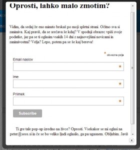 pop up za email marketing