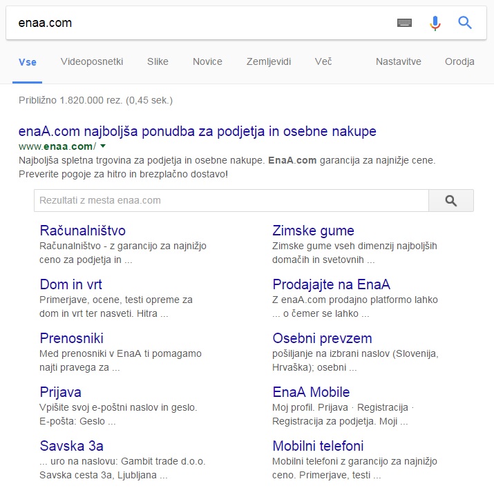 rich snippets search inside sitelinks
