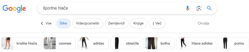 ideje za kategorije v Google slikovnem iskanju