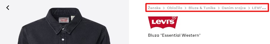 izdelek z breadcrumbs povezavami