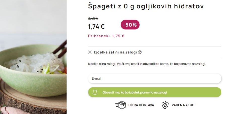 artikel ni na zalogi v spletni trgovini